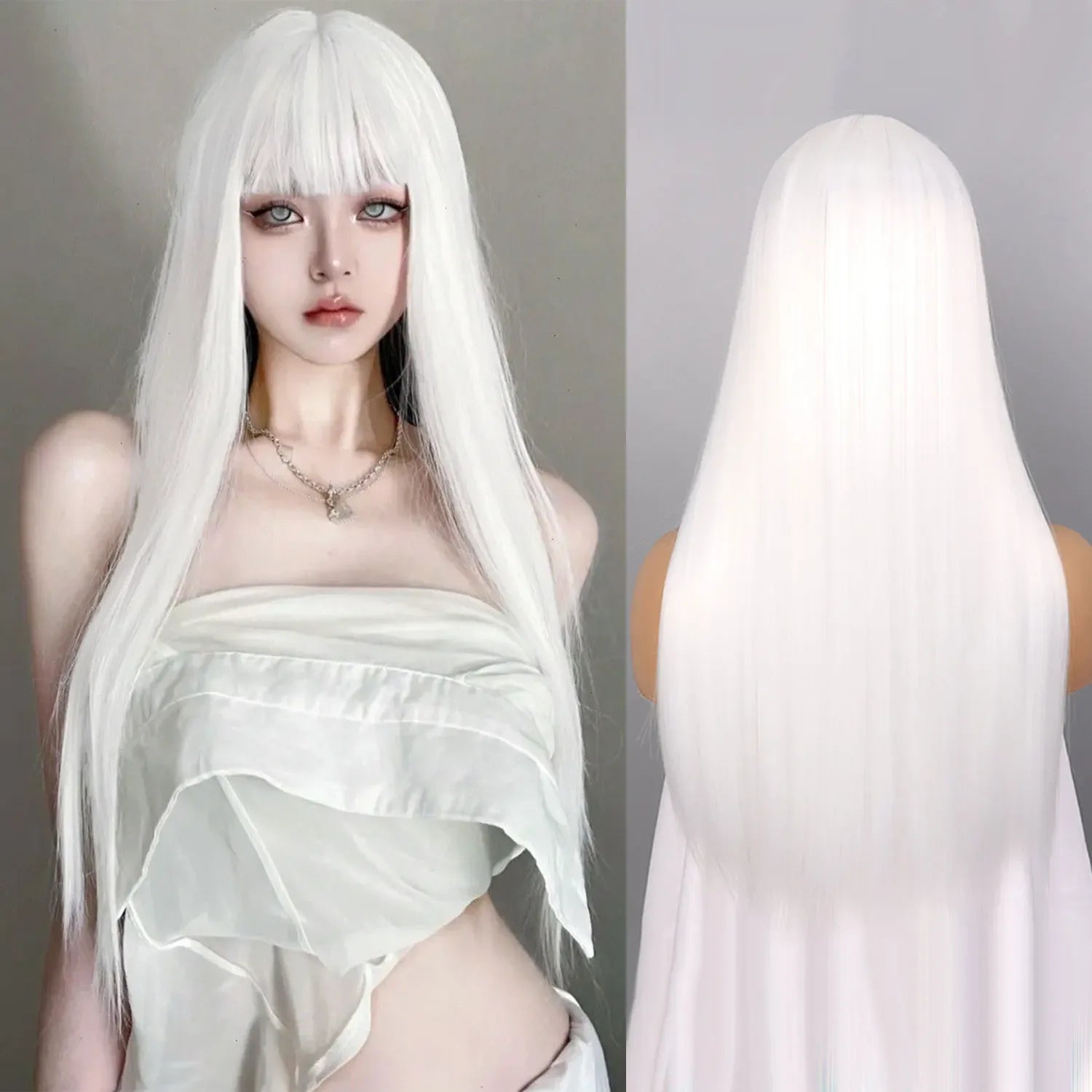 Synthetic Straight Wigs with Bangs Long Silky Heat Resistant Fiber Hair Full Machine Wig Cosplay Party Wig For Fashion Women - Luvia