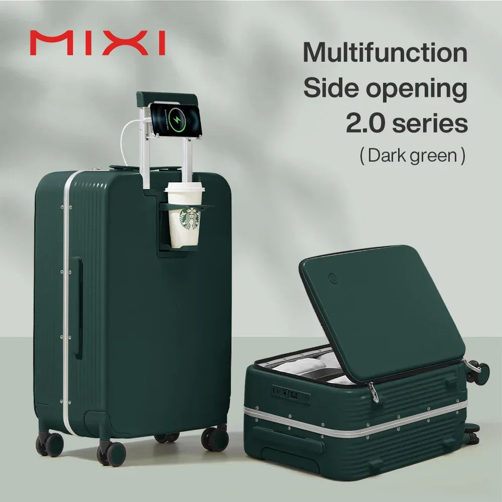 Mixi New Aluminum Frame Suitcase Carry On Rolling Luggage with USB Port Boarding Cabin Cup and Phone Holder 20 24 Inch - Luvia
