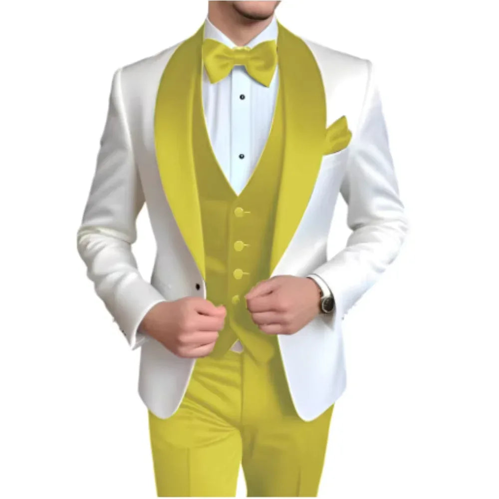 Formal 3 Piece Men's Suits Elegant Full Set Single Breasted Shawl Lapel Blazer Party Outwear Homme Costume（Jacket+Pants+Vest) - Luvia