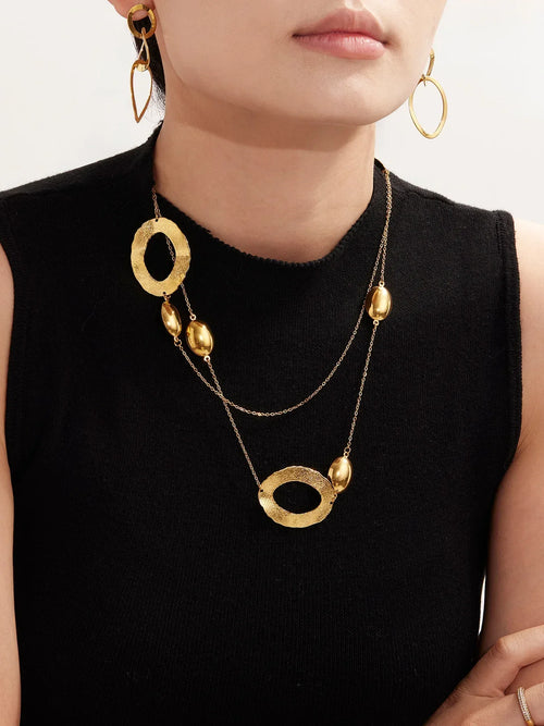 316 Stainless Steel Gold-Plated Long Necklace for Women 103cm Golden Chain Oval Pendant Layering Necklaces Luxury Jewelry - Luvia