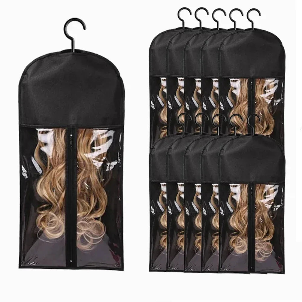 10pcs Wall-Mounted Wig Storage Bags,Travel-Friendly Organizer Black, for All Wig Types,Breathable Material - Luvia