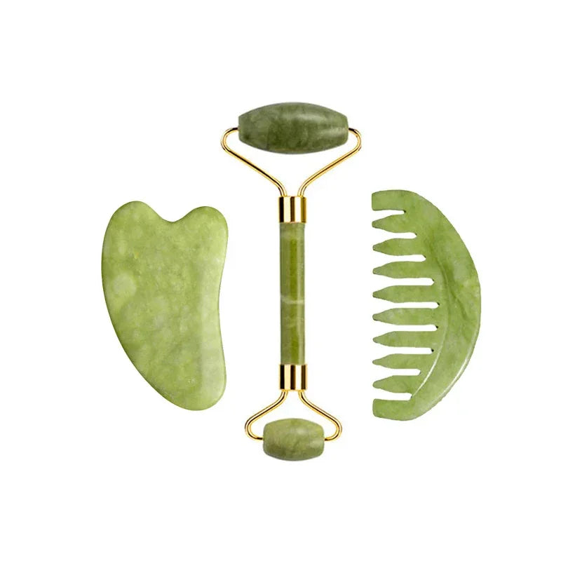 Natural Jade Roller Gua Sha Massage Set Guasha Board Comb Gouache Scraper Body Acupuncture Spa Facial Anti Aging Lifting Tools - Luvia