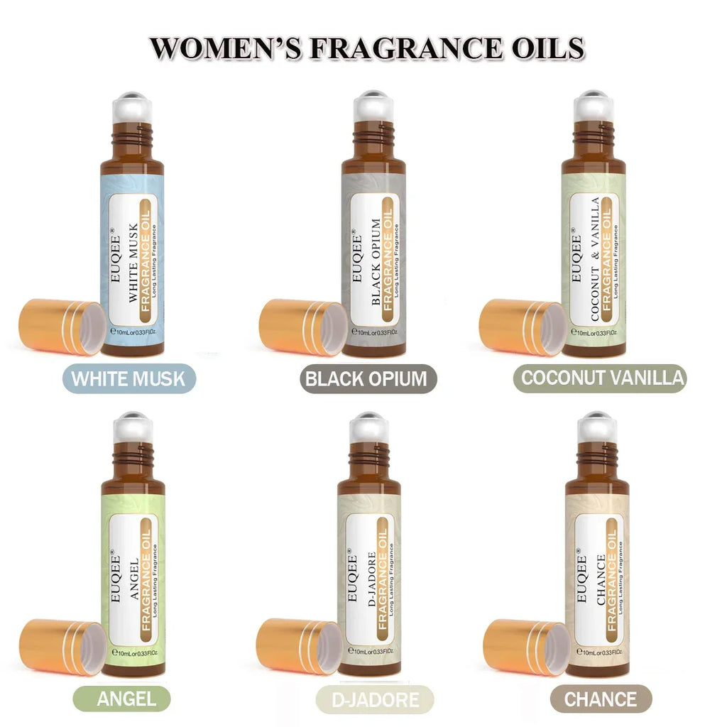 EUQEE 6pcs Fragrance Oils Set For Men & Women 10ml Roller Aroma Oil Good Girl Bright Crystal Coconut Vanilla Angel Strawberry - Luvia