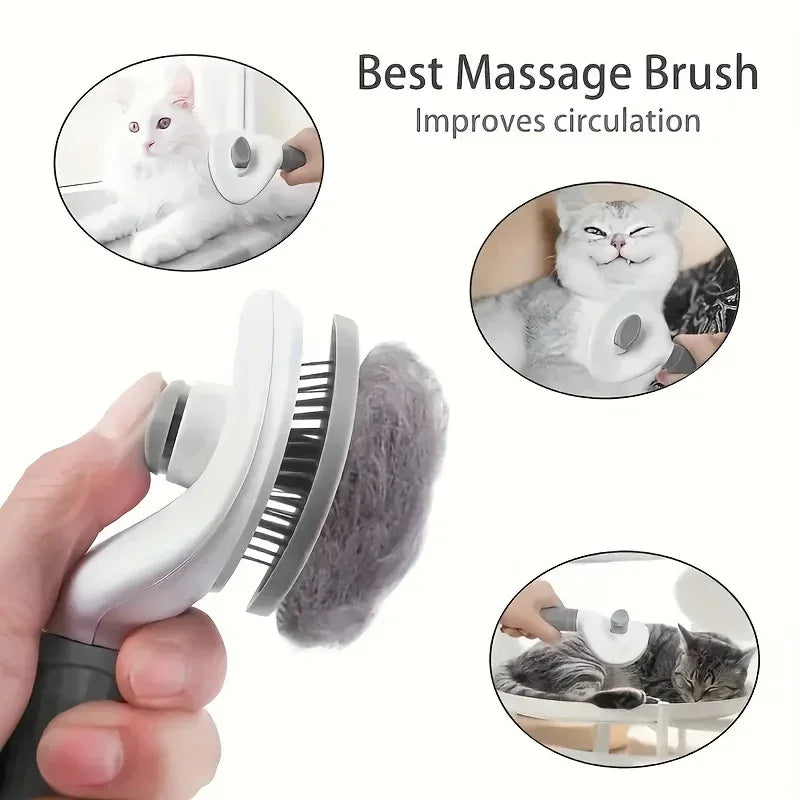 One-Click Pet Hair Removal Comb for Effortless Grooming of Dogs and Cats - Float Hair Removal Slicker Brush with Automatic Funct - Luvia
