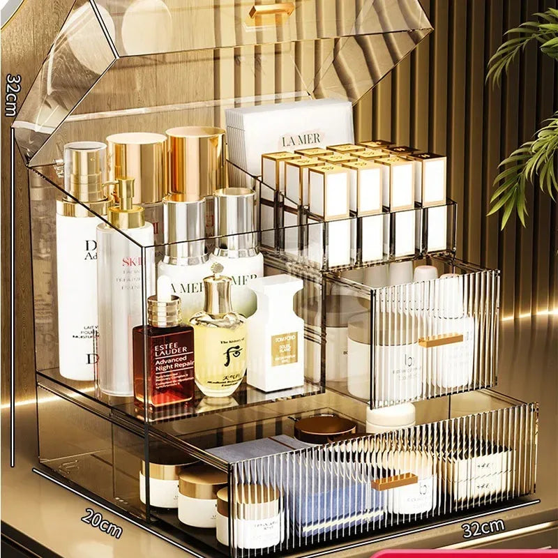 30x17.5x36cm Large Drawer Organizer Makeup Clear Acrylic Box With Perfume Cosmetic Display Capacity Lid Cosmet Storage Box - Luvia