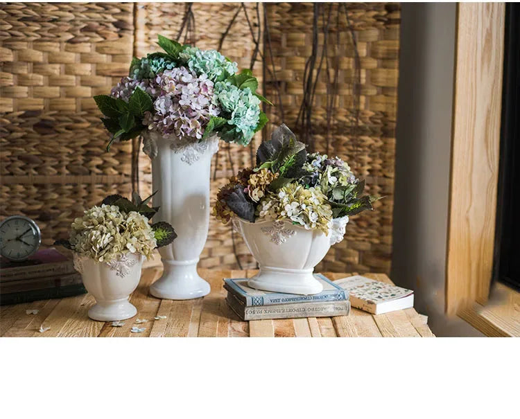 French Ceramic Vase Palace Flower Relief Decorative Living Room Flower Vases Retro Dining Room Desktop Ornaments Home Decoration - Luvia