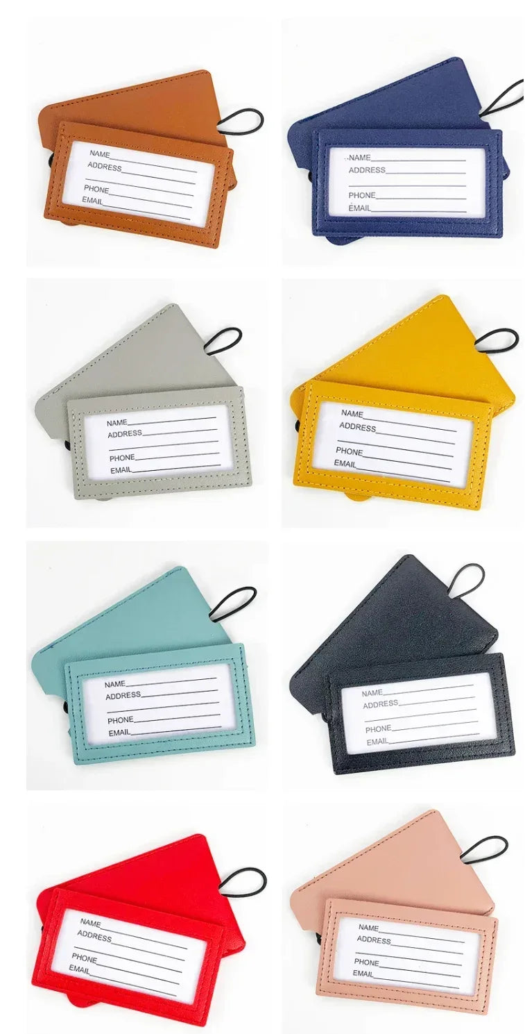 Pu Leather Luggage Tags Women Man Suitcase Bag Bag Tags for Luggage Name ID Address Holder Baggage Label Travel Accessories - Luvia