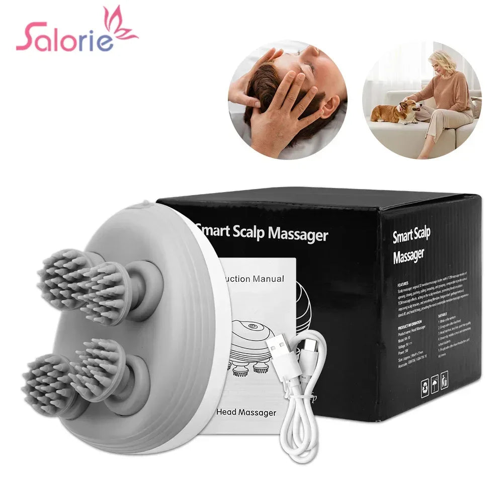 Electric Head Scalp Massager with 4 Kneading Massage Heads Body Deep Tissue Massager for Hair Growth Relaxtion and Cat Pet Claw - Luvia