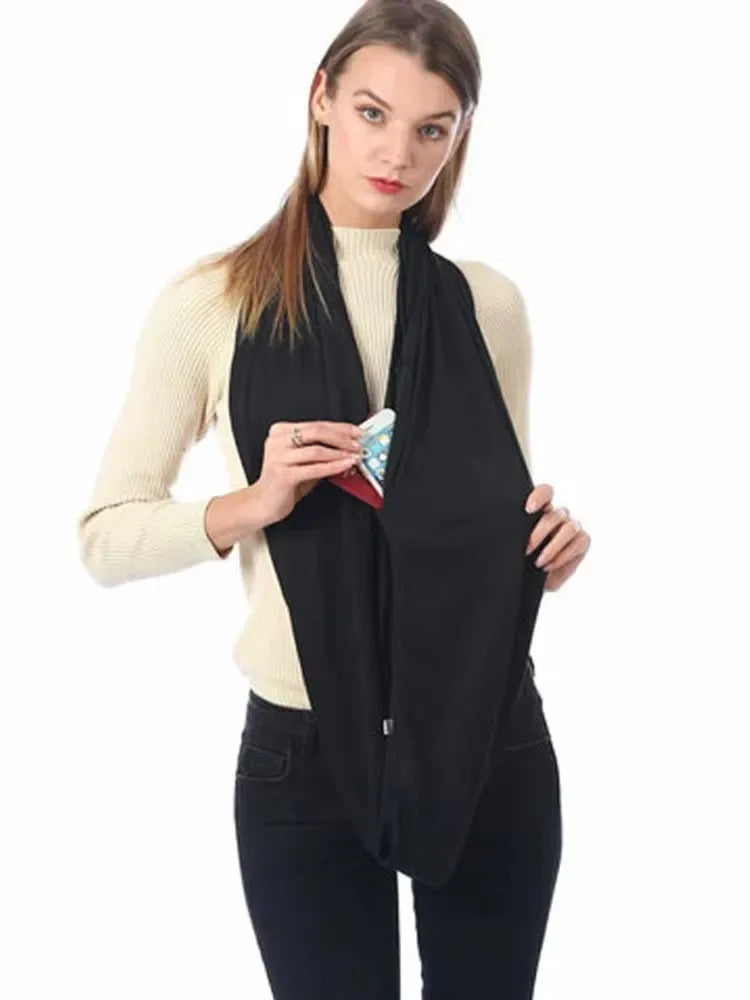 Women Infinity Loop Scarf with Hidden Zipper Pocket Travel Scarf Solid Color Neck Wrap Suitable for Daily Traveling Storage - Luvia