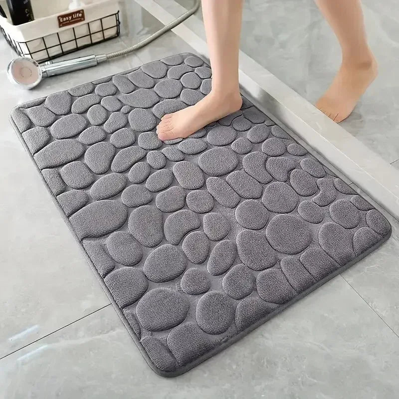 Embossed Bath Mat Non Slip Absorbent Quick Drying Machine Washable Cobblestone Floor Mats for Bathroom and Shower - Luvia