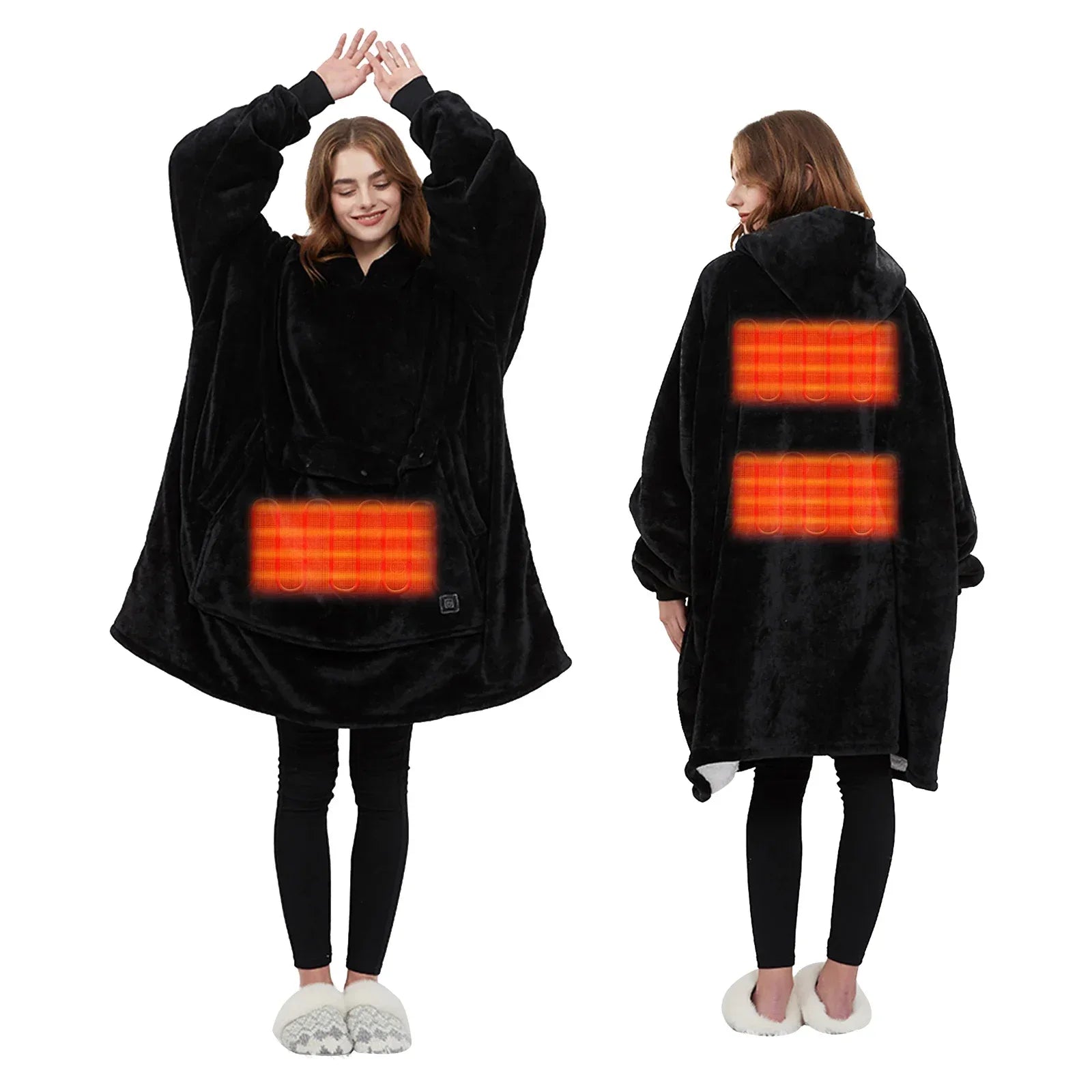 Oversized Wearable Blanket Hoodie with Sleeves Pocket Sherpa Fleece Blanket Sweatshirt Warm Thick Plush Heating Hooded Blankets - Luvia