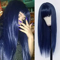 Synthetic Replacement Hair Wig With Bangs Blue Color Heat Resistant Wigs for Fashion Women - Luvia