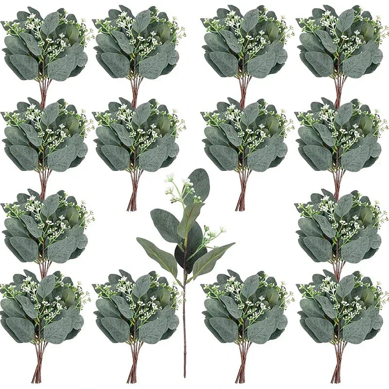 100 Pcs Artificial Eucalyptus Stems Fake Greenery Leaves Stems Faux Eucalyptus Plant for Floral Arrangement Green Leaves Decor - Luvia