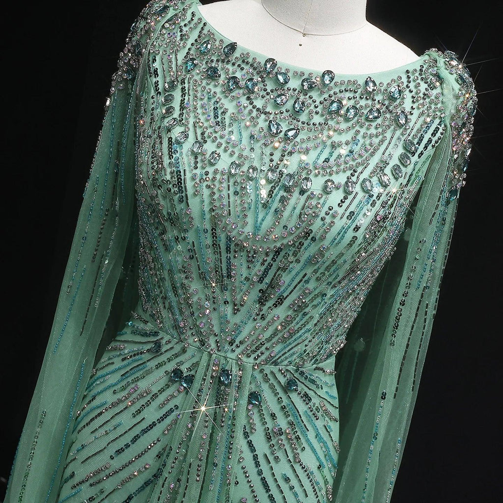 Sharon Said Luxury Gold Mermaid Evening Dress With Cape Sleeve for Women Wedding Party Lilac Prom Gown Arabic SS549 Customized - Luvia