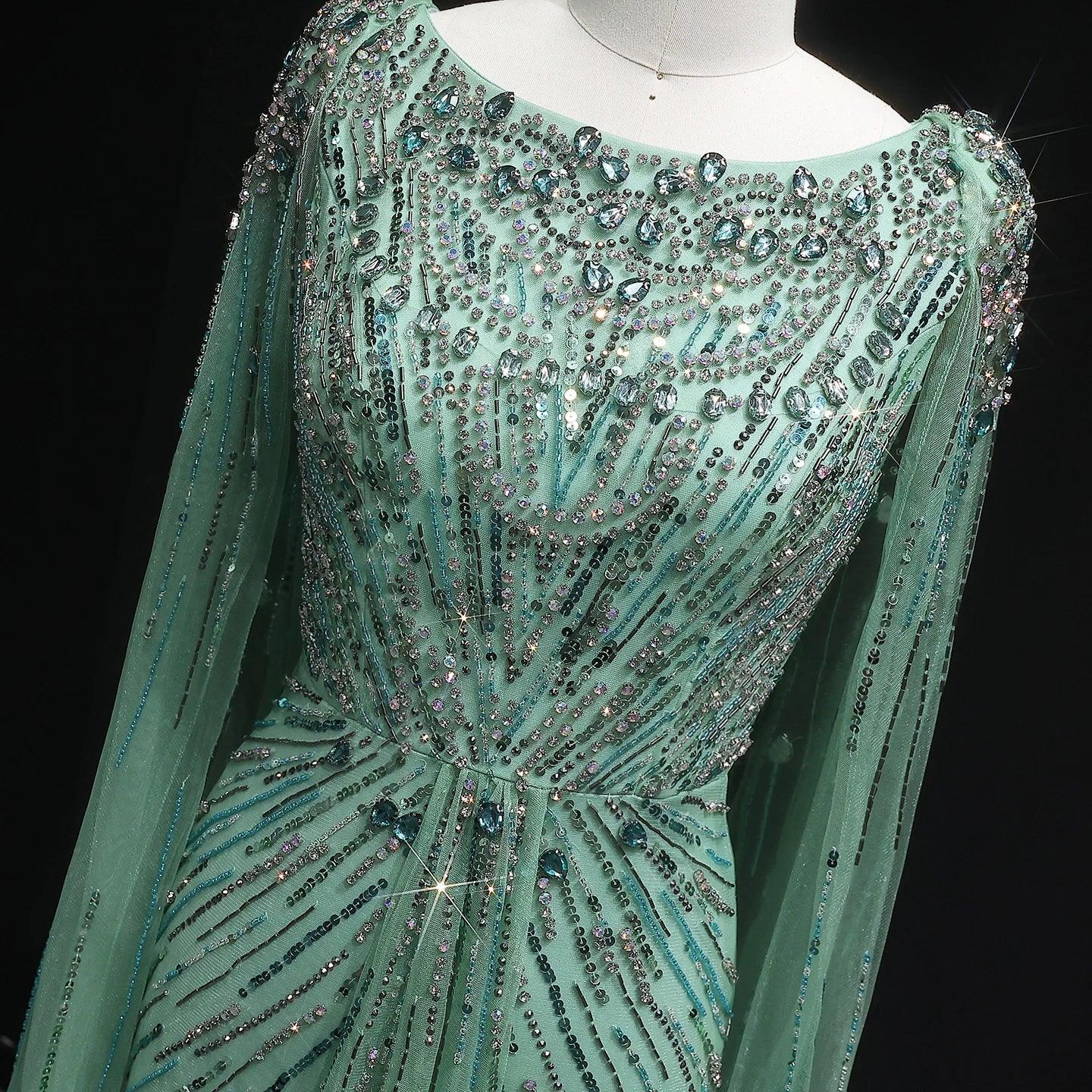 Sharon Said Luxury Gold Mermaid Evening Dress With Cape Sleeve for Women Wedding Party Lilac Prom Gown Arabic SS549 Customized - Luvia