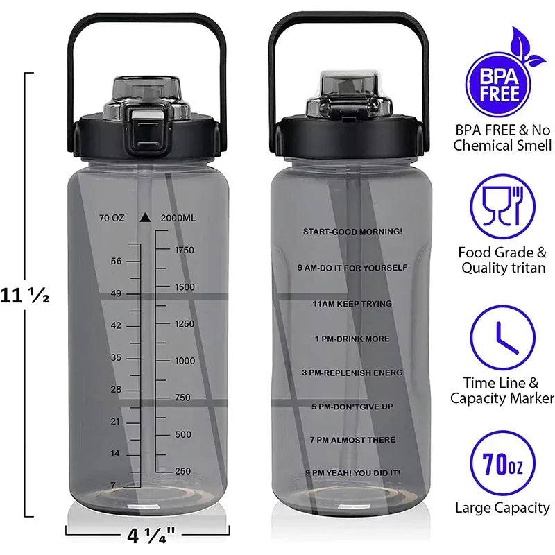 2L 64OZ Half Gallon Water Bottle with Sleeve Motivational Water Bottle with Straw & Time Marker Leakproof Sport Water Jug - Luvia