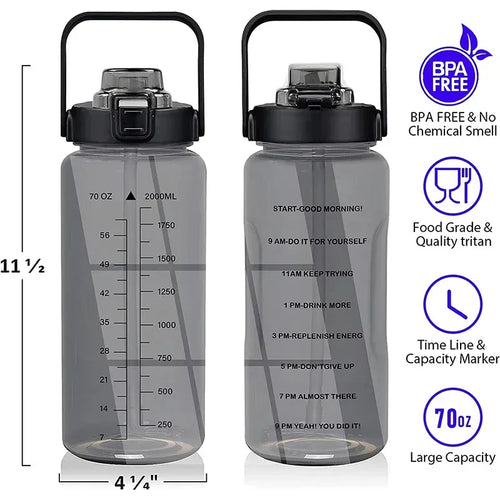 2L 64OZ Half Gallon Water Bottle with Sleeve Motivational Water Bottle with Straw & Time Marker Leakproof Sport Water Jug - Luvia