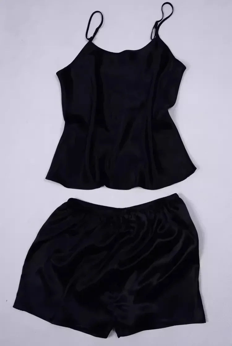 Women 100% Natural Silk 16 momme satin silk Camisole with Shorts Pajama Set Sleepwear M-2XL YM004 - Luvia