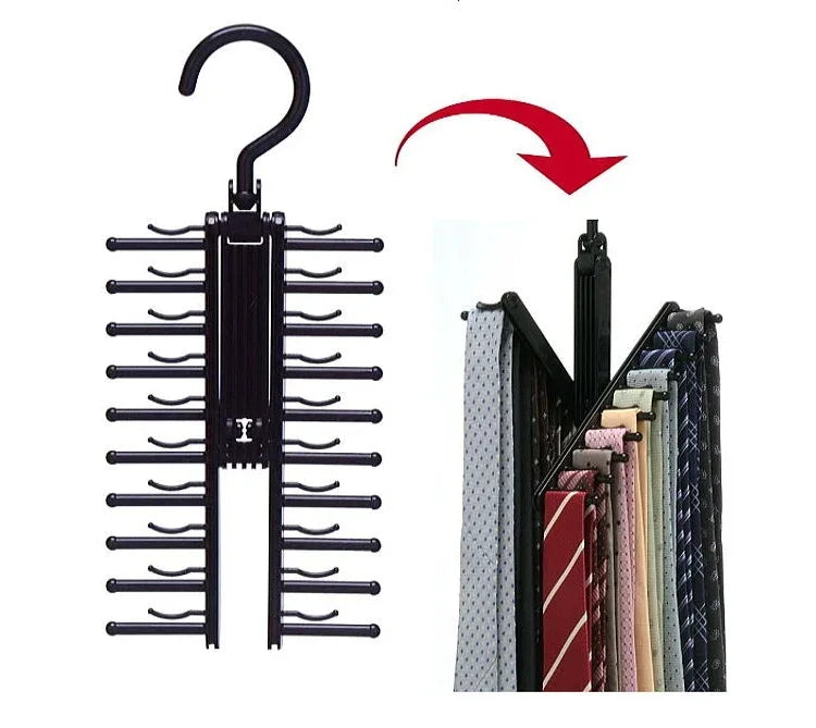 New 20row Tie Hanger Belt Storage Rack Men's Tie Adjustable Rack Closet Holder Household Organizer Racks - Luvia
