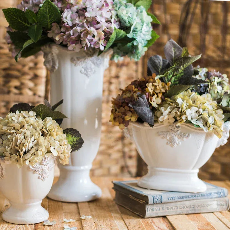 French Ceramic Vase Palace Flower Relief Decorative Living Room Flower Vases Retro Dining Room Desktop Ornaments Home Decoration - Luvia