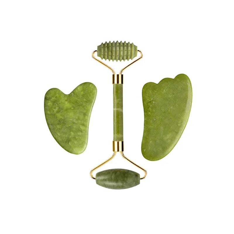 Natural Jade Roller Gua Sha Massage Set Guasha Board Comb Gouache Scraper Body Acupuncture Spa Facial Anti Aging Lifting Tools - Luvia