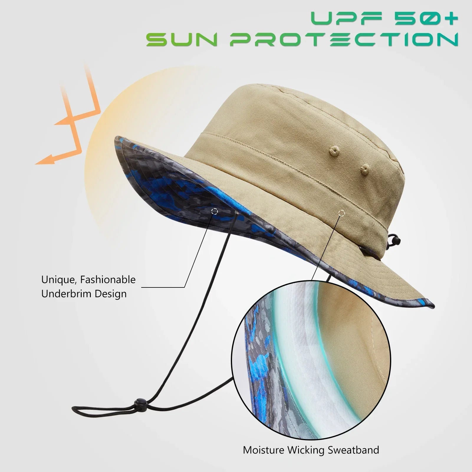 UPF 50+ Foldable Sun Hat Patterned Under Brim Bucket Hats for Summer Hiking Fishing Beach Safari Men Women - Luvia
