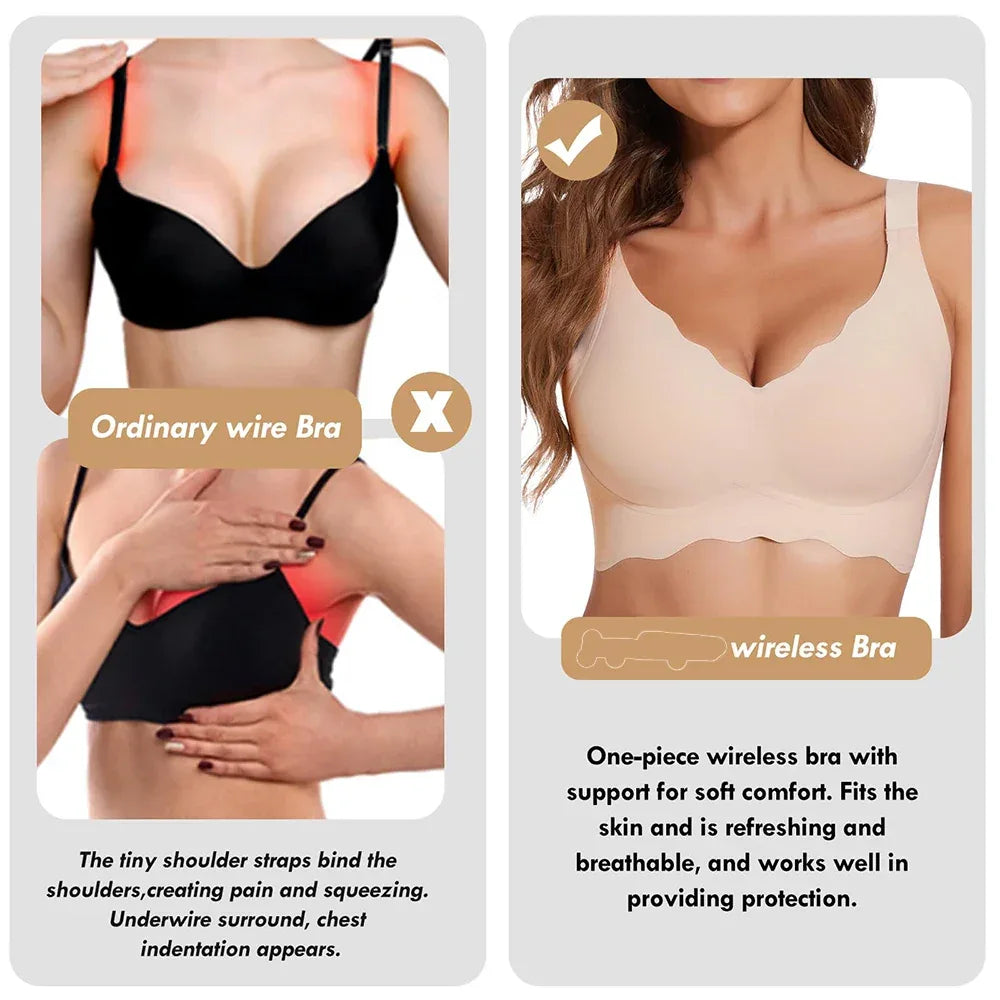 Womens Seam-free Wireless Wave Bras Full Coverage Push Up No Underwire Bra Supportive Bralettes for Everyday - Luvia