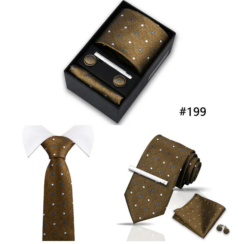 Tie Set For Men Necktie Fashion Wedding Cufflinks Box Gift Tie Clip Men Pocket Square Necktie Luxury Business Wholesale Gravatas - Luvia