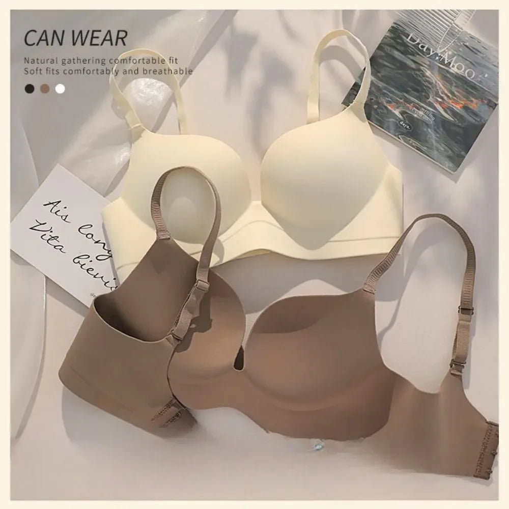 Seamless Bra for Women Gathered Lingerie Solid Small Breast Wireless Push Up Bra Thickened Comfortable Lingerie Lenceria - Luvia