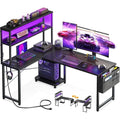 L Shaped Desk Gaming Desk with LED Light & Power Outlet, 53 Inch Reversible L Shaped Computer Table with Shelf & Storage Ba - Luvia