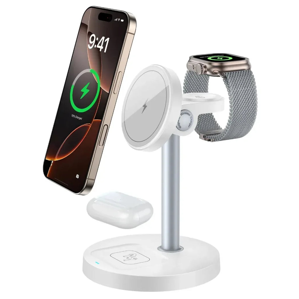 15W 3-in-1 Magnetic Wireless Charging Station For Magsafe iPhone 16 15 14 13 12 iWatch 10-2 SE AirPods Pro 4 Travel Fast Charger - Luvia