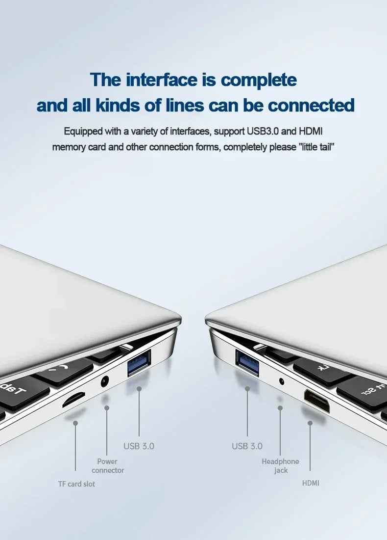 Ultra Slim Windows 11 Laptop Computer 14.1" 12GB RAM 512GB 1TB SSD Intel N4000 Notebook Gamer 1920*1080 Office Study Computer PC - Luvia