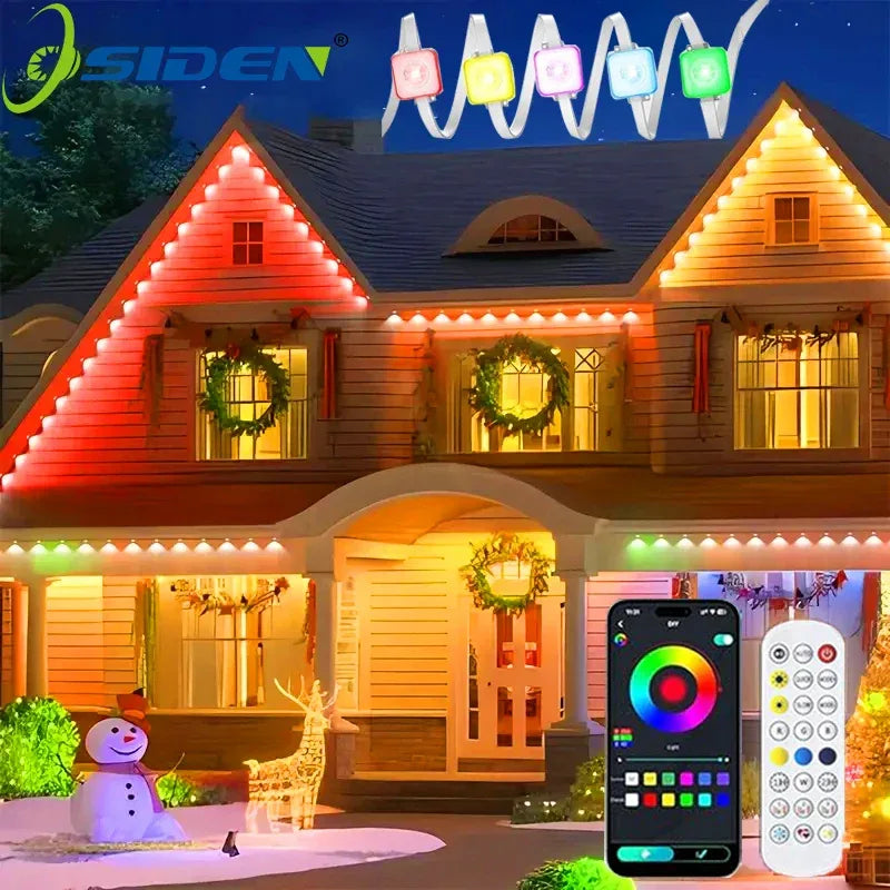 LED Permanent Outdoor Lights IP65 Waterproof RGBIC Eave Lights With Remote for Christmas New Year Roof DIY Holiday String Light - Luvia