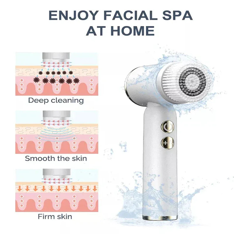 Portable 6-in-1 silicone electric Cleansing brush Facial pore cleaning and exfoliating waterproof Sonic cleansing brush - Luvia