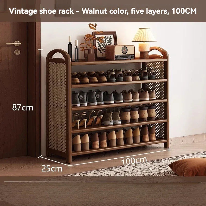 Multi layer shoe rack, retro style rattan woven simple home door shoe cabinet, large capacity storage rack for entrance doors - Luvia
