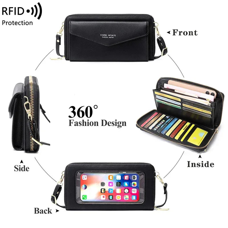 Touch screen mobile phone bag RFID Anti-theft brush mobile phone bag Multi-function crossbody purse women's small shoulder bag - Luvia