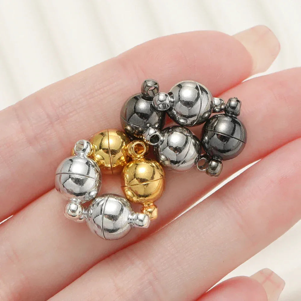 10pair/Lot 6/8/10mm Round Magnetic Connectors Clasps Magnet Charms End Cap for DIY Jewelry Making Couple Bracelet Necklace - Luvia