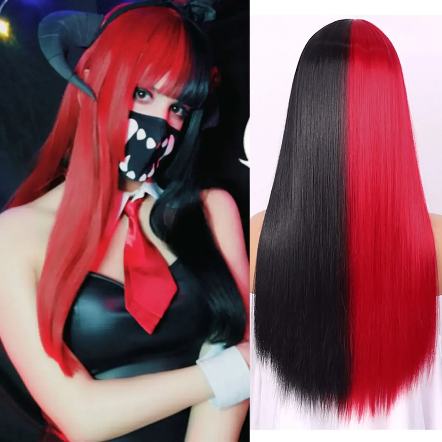 Synthetic Straight Wigs with Bangs Long Silky Heat Resistant Fiber Hair Full Machine Wig Cosplay Party Wig For Fashion Women - Luvia
