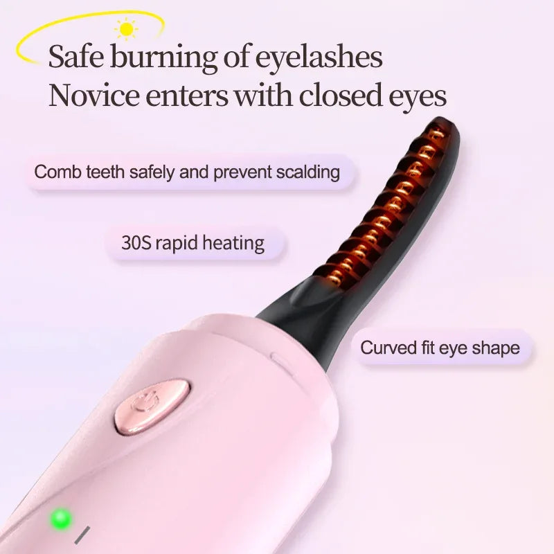 Heated Eyelash Curler 3-Level Adjustable Temperature Rapid Heated Type C Rechargeable Safe Anti-Burn Eye Lash Comb Teeth Design - Luvia