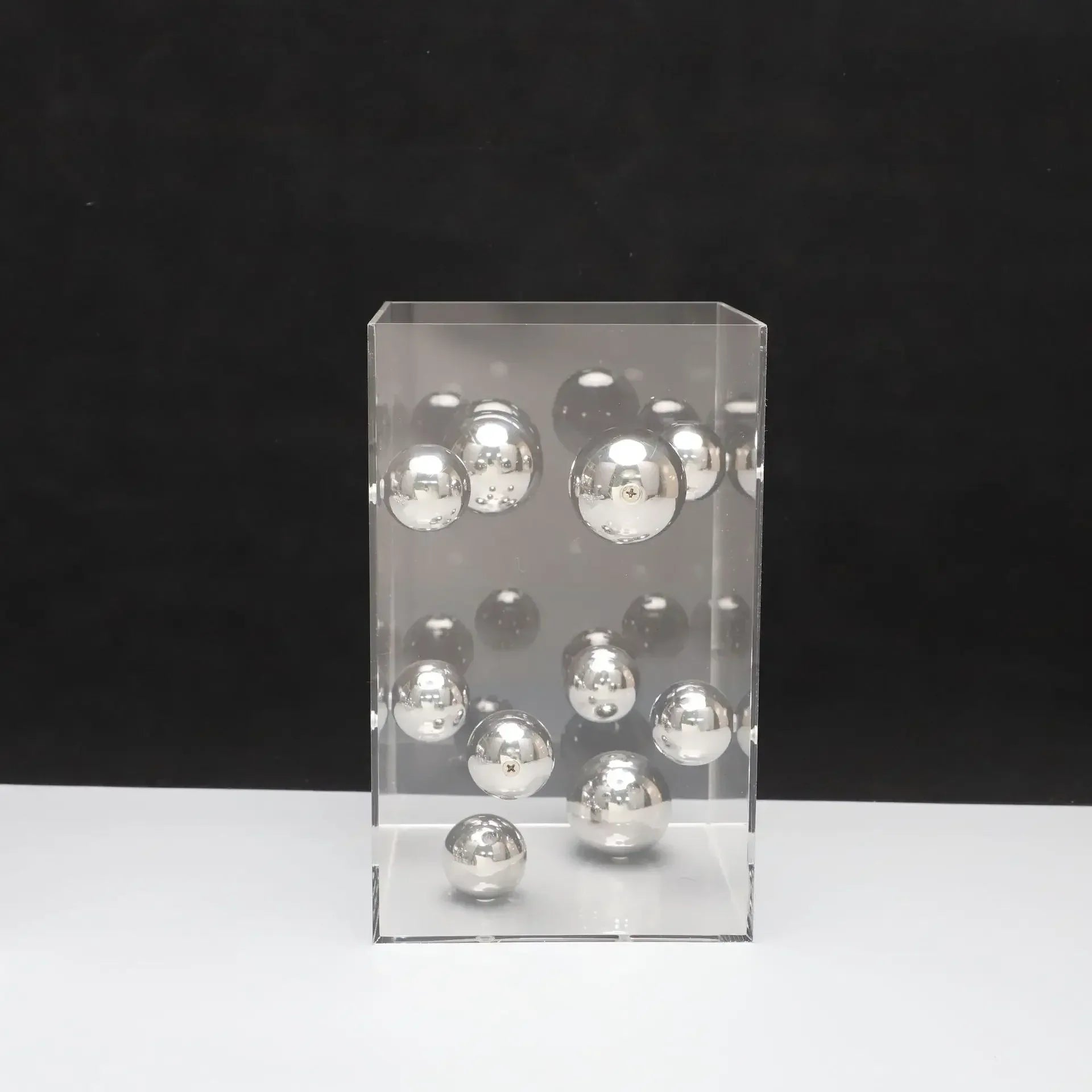 Geometric Metal Ball Art Transparent Acrylic Box Ornaments Modern Minimalist Square Living Room Decorations Desktop Furnishings - Luvia