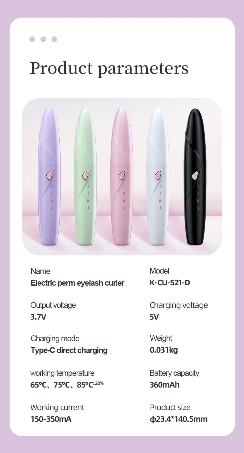 Heated Eyelash Curler 3-Level Adjustable Temperature Rapid Heated Type C Rechargeable Safe Anti-Burn Eye Lash Comb Teeth Design - Luvia