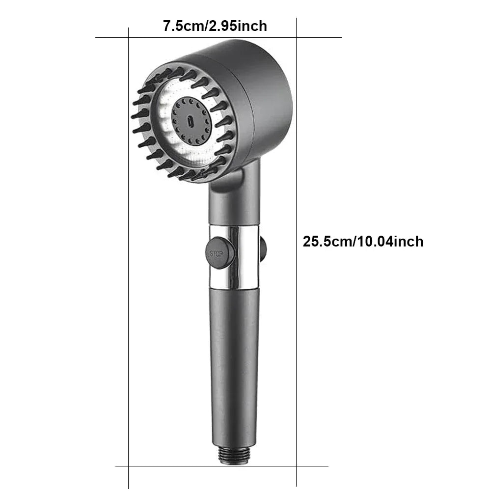 3 Modes Handheld Shower Head with Massage Brush Cotton Filters One-click Stop Water Saving High Pressure Showerhead for Bathroom - Luvia