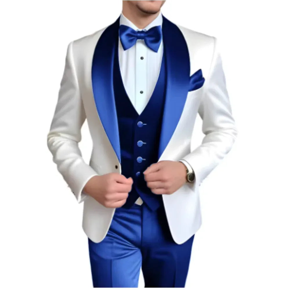 Formal 3 Piece Men's Suits Elegant Full Set Single Breasted Shawl Lapel Blazer Party Outwear Homme Costume（Jacket+Pants+Vest) - Luvia