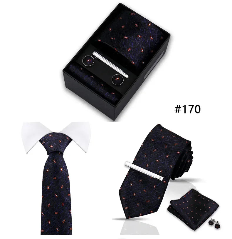 Tie Set For Men Necktie Fashion Wedding Cufflinks Box Gift Tie Clip Men Pocket Square Necktie Luxury Business Wholesale Gravatas - Luvia