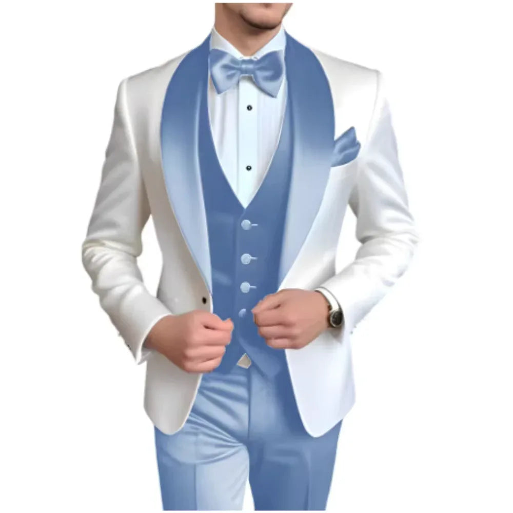 Formal 3 Piece Men's Suits Elegant Full Set Single Breasted Shawl Lapel Blazer Party Outwear Homme Costume（Jacket+Pants+Vest) - Luvia