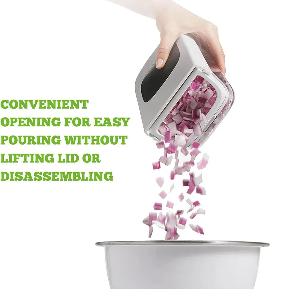 Vegetable Chopper with Storage Container Onion Fruit Dicer Chopper Easy Pour Opening Stainless Steel Blades Kitchen Accessories - Luvia