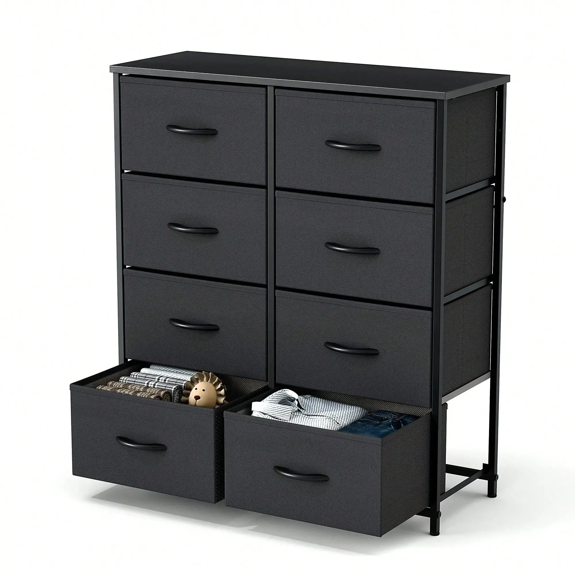 Tall Dresser With 8 Fabric Drawers Organizer Units, Chest Of Drawers For Bedroom With Wooden Top - Luvia