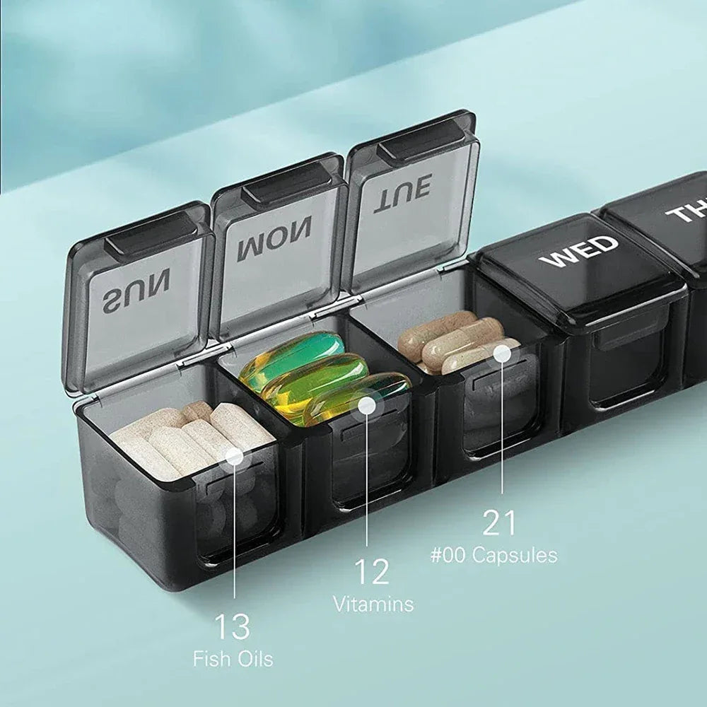 Pill Organizer Weekly Pill Box XL, Big Pill Case 7 Days, Oversize Daily Medicine Organizer, Travel Pill Container, Pill Holders - Luvia