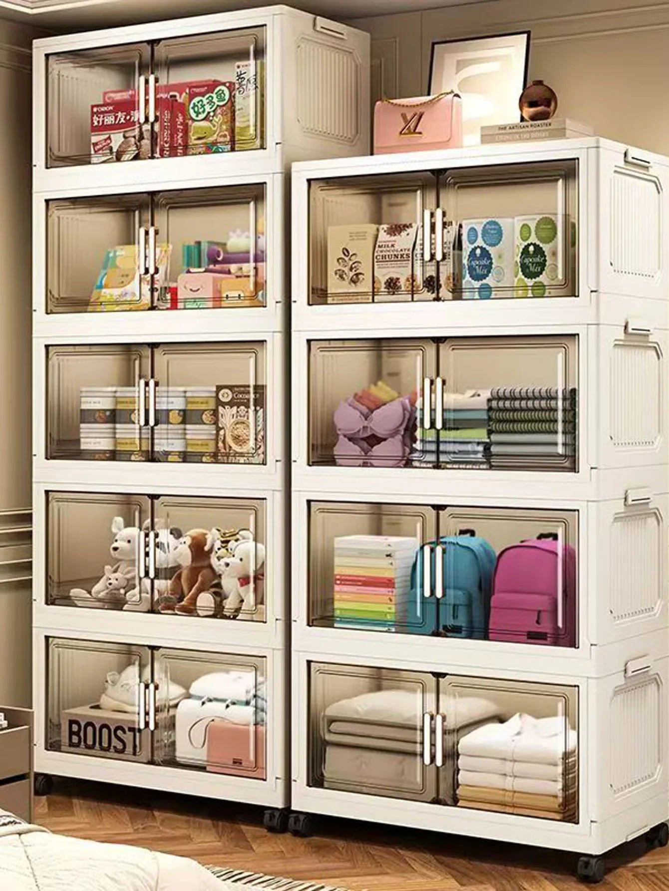 Storage Cabinet Folding Storage Box Home Living Room Toy Cabinet Storage Rack Snack Cabinet Installation-Free Kitchen Storage Cabinet Folding Storage Cabinet Organizer - Luvia