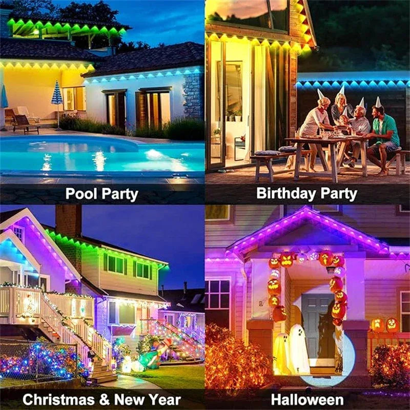 LED Permanent Outdoor Lights IP65 Waterproof RGBIC Eave Lights With Remote for Christmas New Year Roof DIY Holiday String Light - Luvia